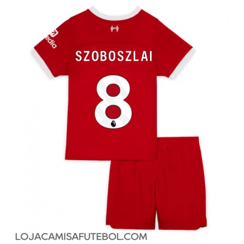 Camisa de Futebol Liverpool Szoboszlai Dominik #8 Equipamento Principal Infantil 2023-24 Manga Curta (+ Calças curtas)